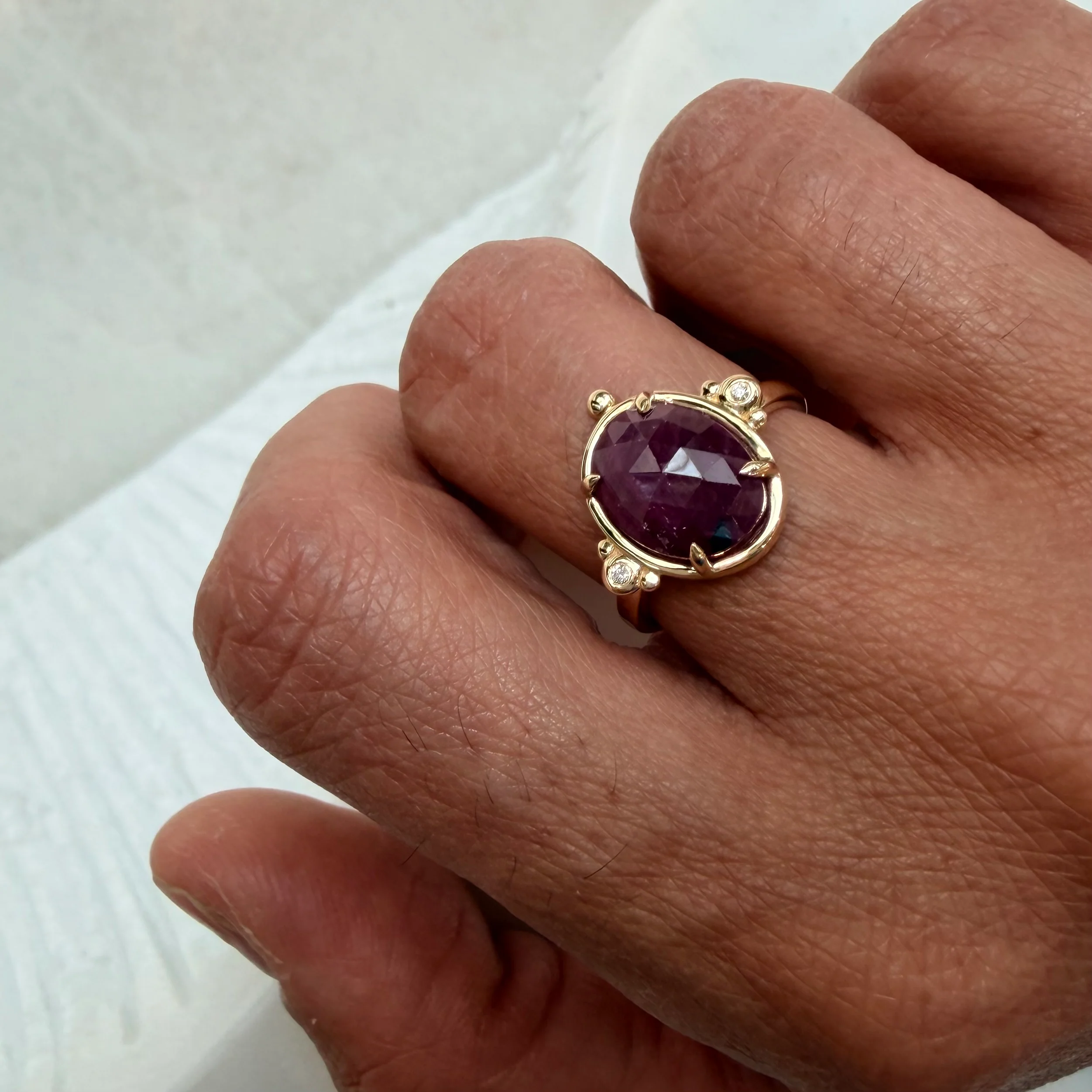 Red Aura– 14K Gold Ring with Ruby & Diamonds - Image 5