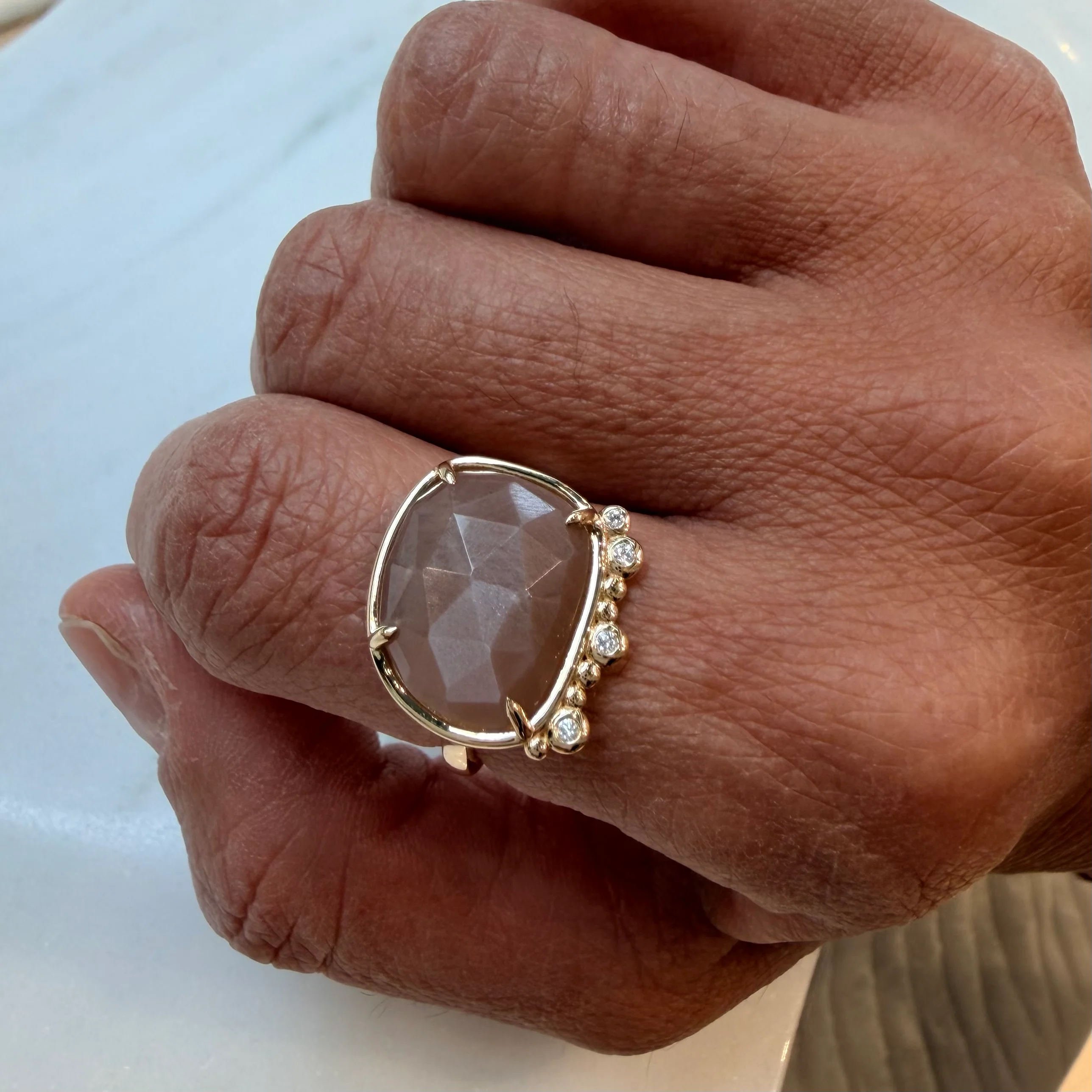 Lunar Whisper – 14K Gold Ring with Moonstone & Diamonds - Image 2