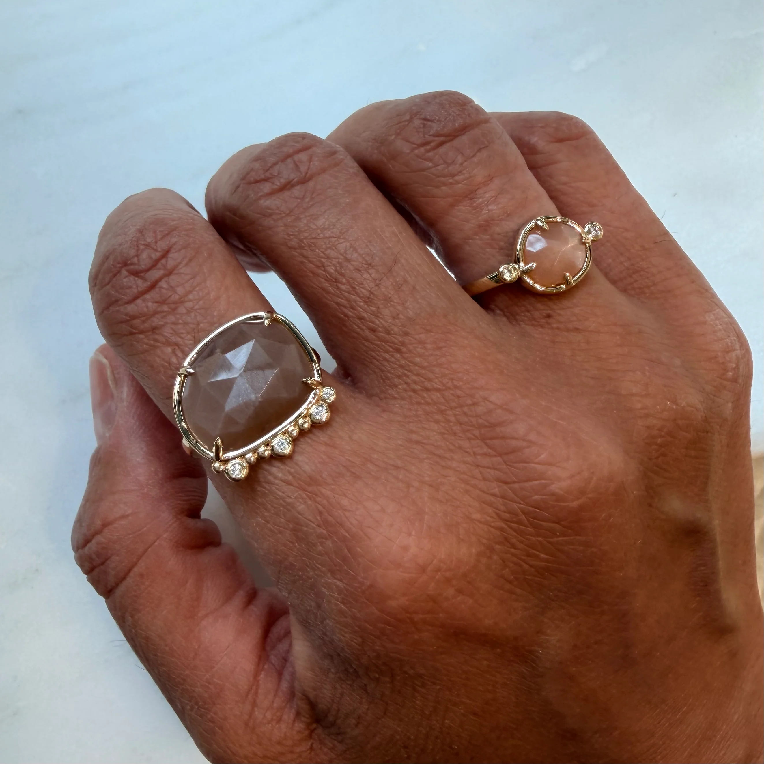 Lunar Whisper – 14K Gold Ring with Moonstone & Diamonds - Image 4