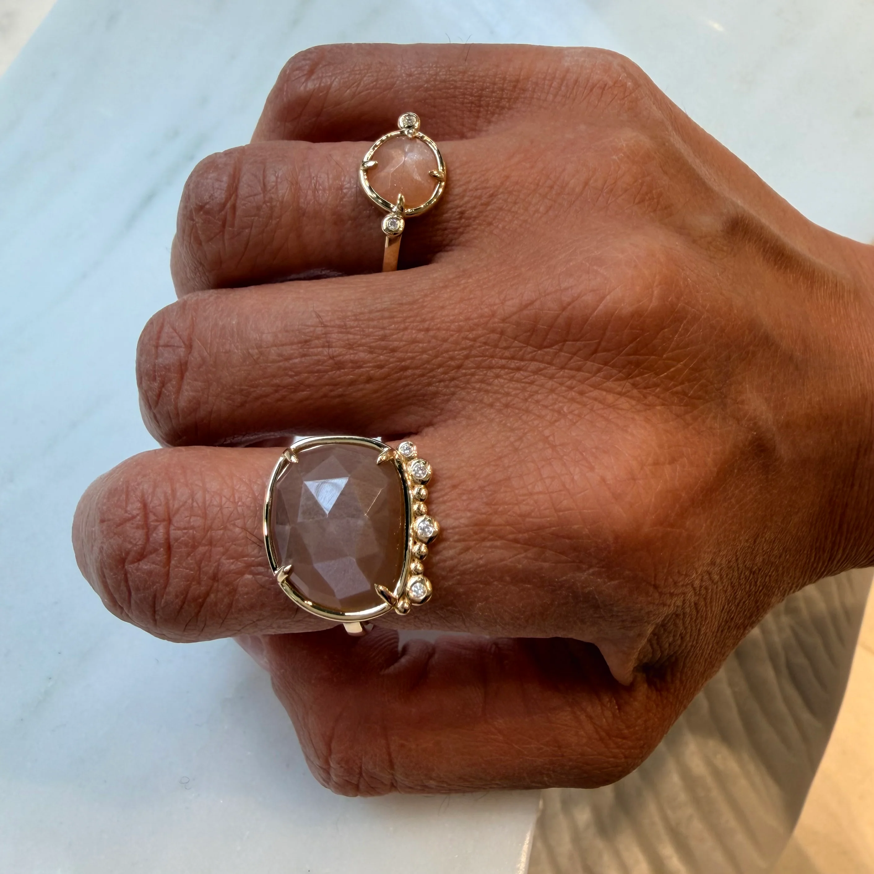 Lunar Whisper – 14K Gold Ring with Moonstone & Diamonds - Image 5