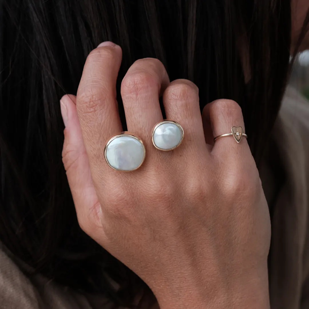 14K Gold, Double Round Big Pearl Ring - Image 2
