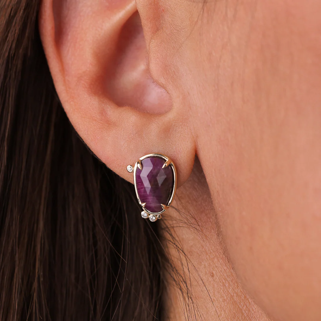 14K Gold  irregular Ruby Earrings with Diamonds - Image 4