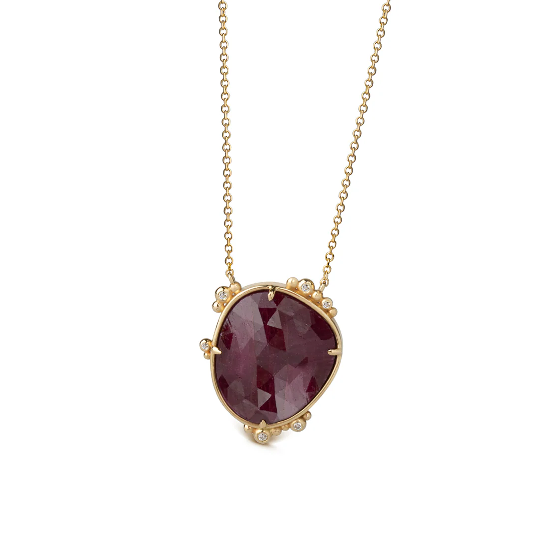 14K Gold Irregular Ruby Necklace  with 6 diamonds - Image 2