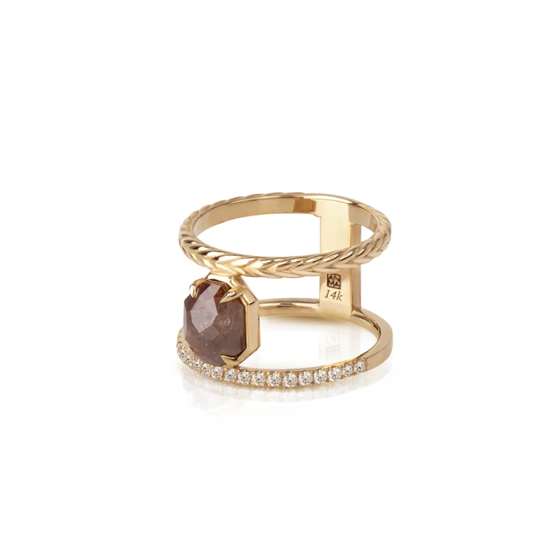 14K Gold Octagon Rosecut Diamond Ring