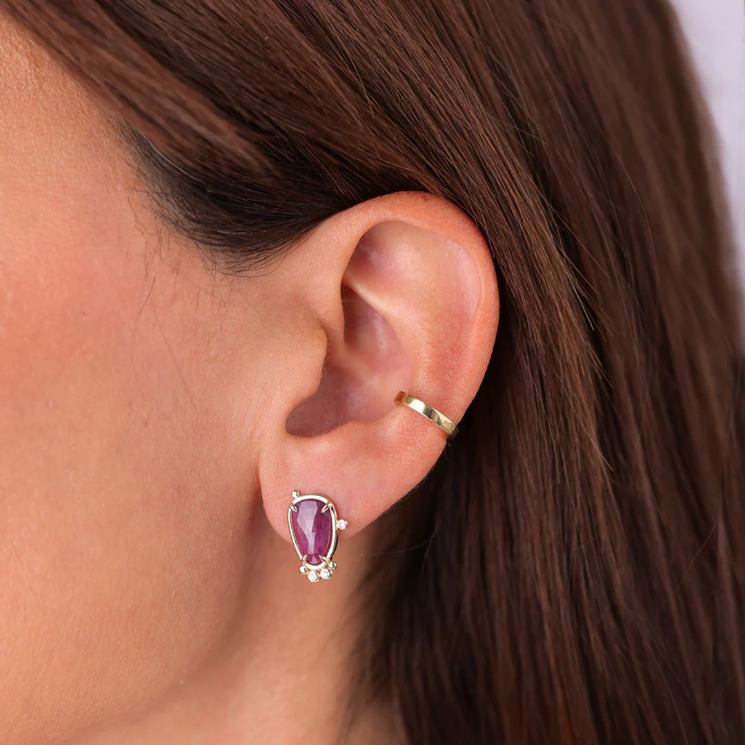 14K Gold Pear Ruby Earrings with Diamonds - Image 2