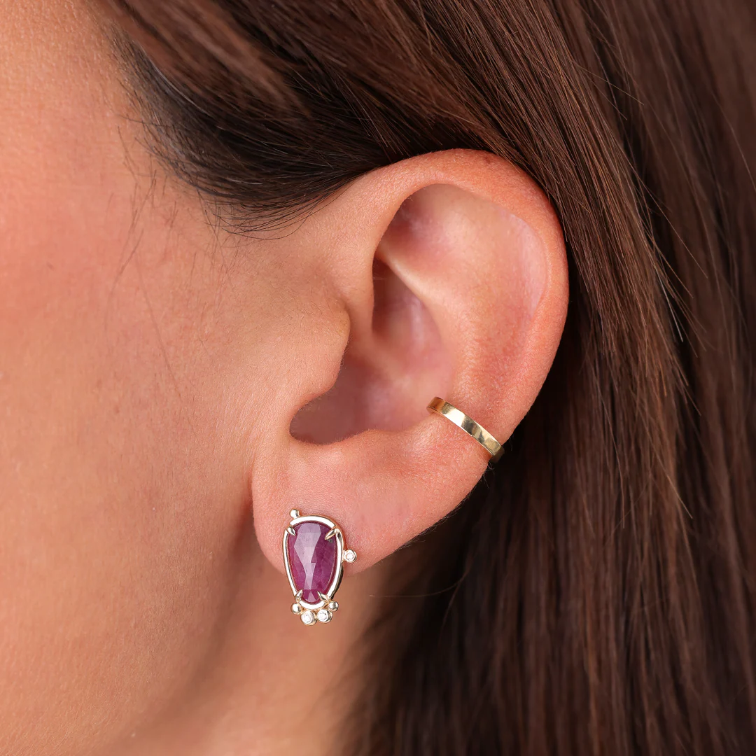 14K Gold Pear Ruby Earrings with Diamonds - Image 4