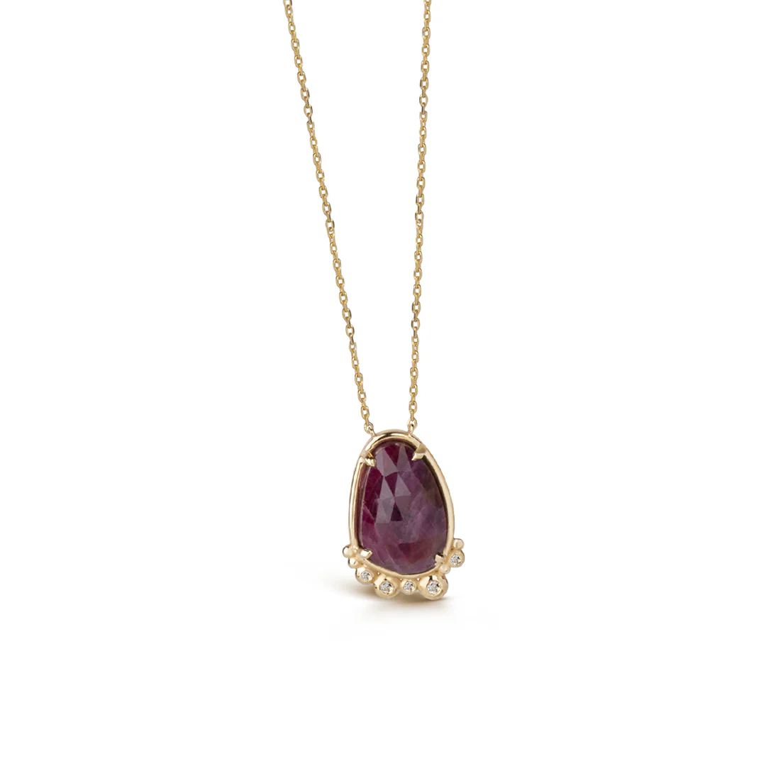 14K Gold Pear Ruby Necklace  with 5 diamonds - Image 4