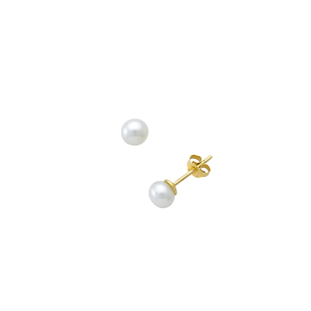 14K Gold small pearl stud earrings - Image 3