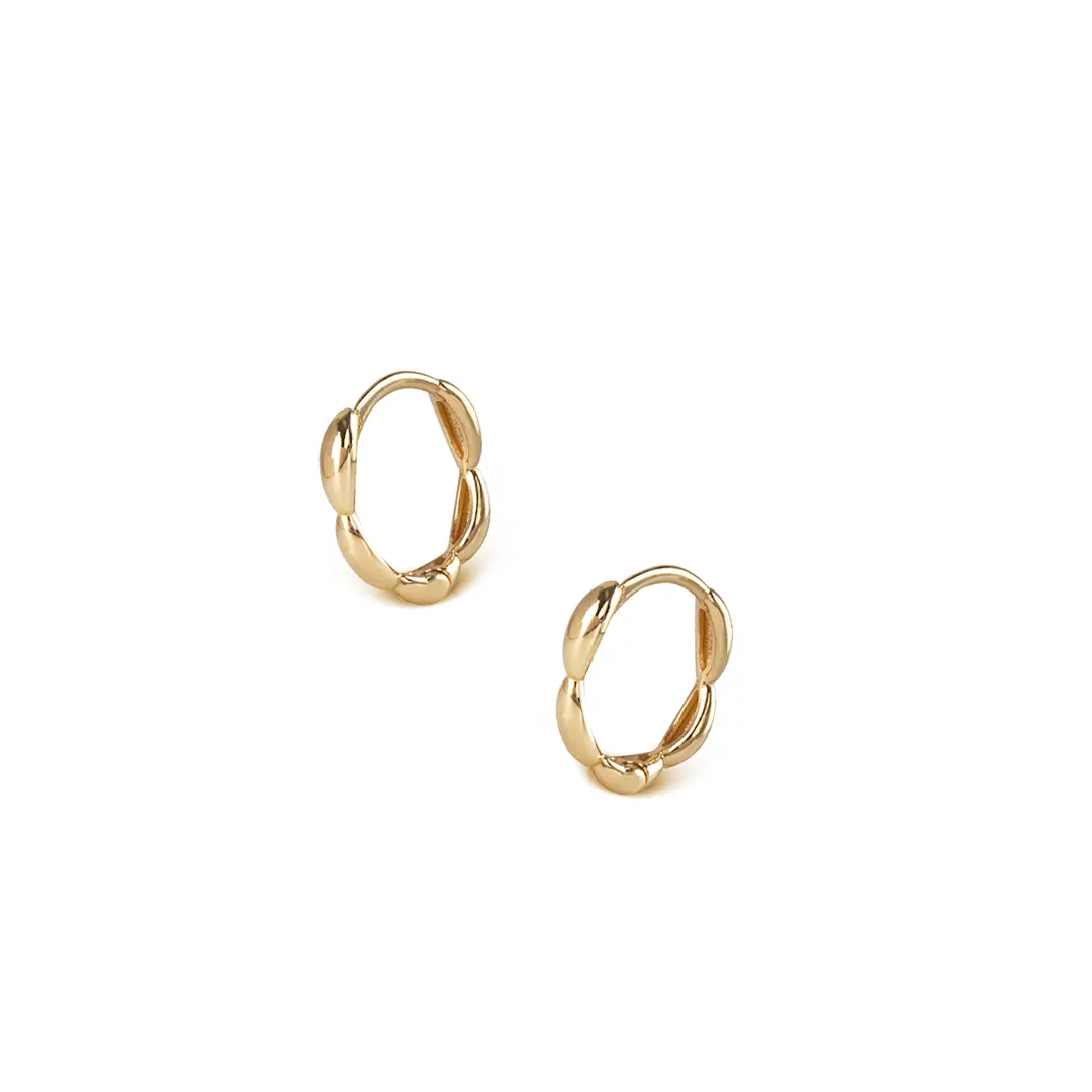 14K Gold small  round hoops with pattern - Image 2