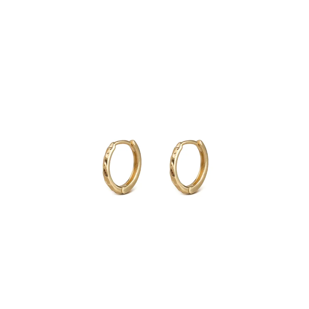 14K Gold super tiny hammered round hoops