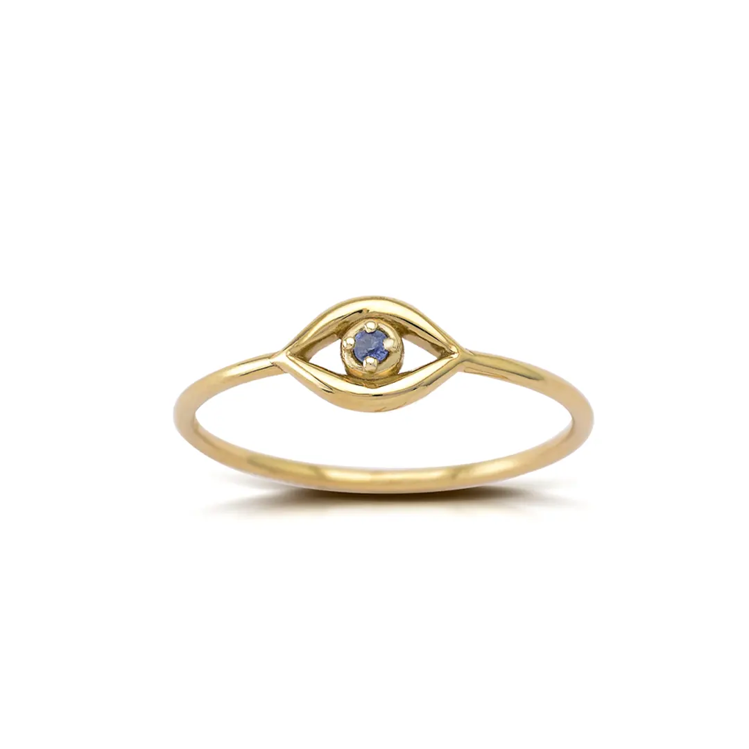 14K Gold Tiny Talisman Ring with Sapphire