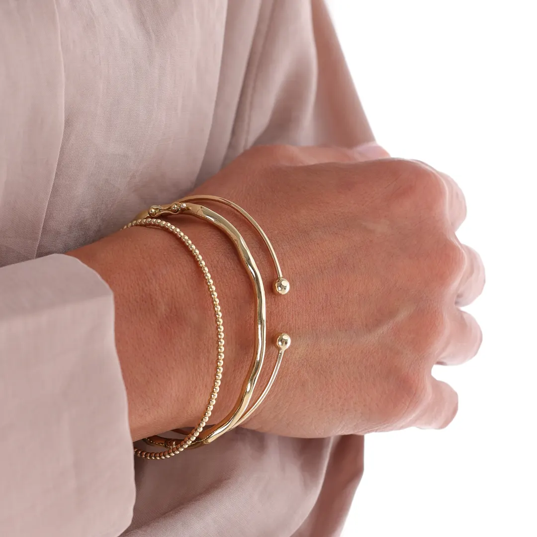 14K gold Thin Open Bracelet with 2 bold Dots - Image 6