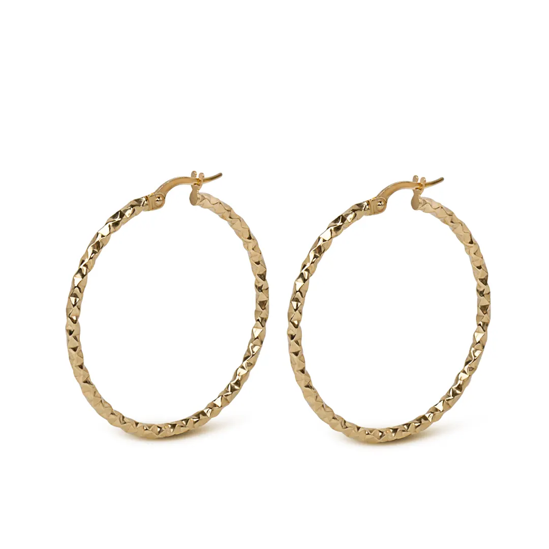 14K Gold thin round hammered  hoops