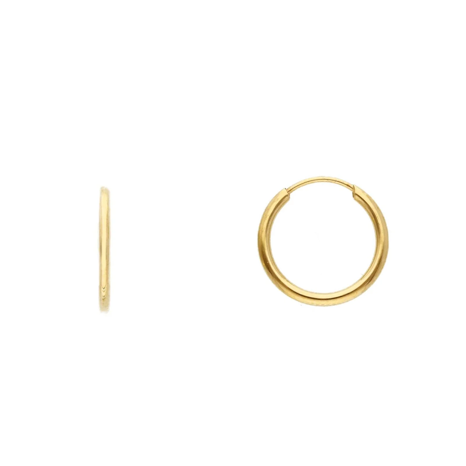 14K Gold thin round hoops - 13 mm