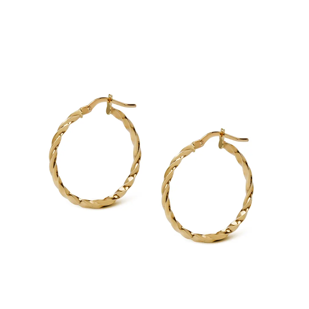14K Gold thin round twisted  hoops, big size - Image 2