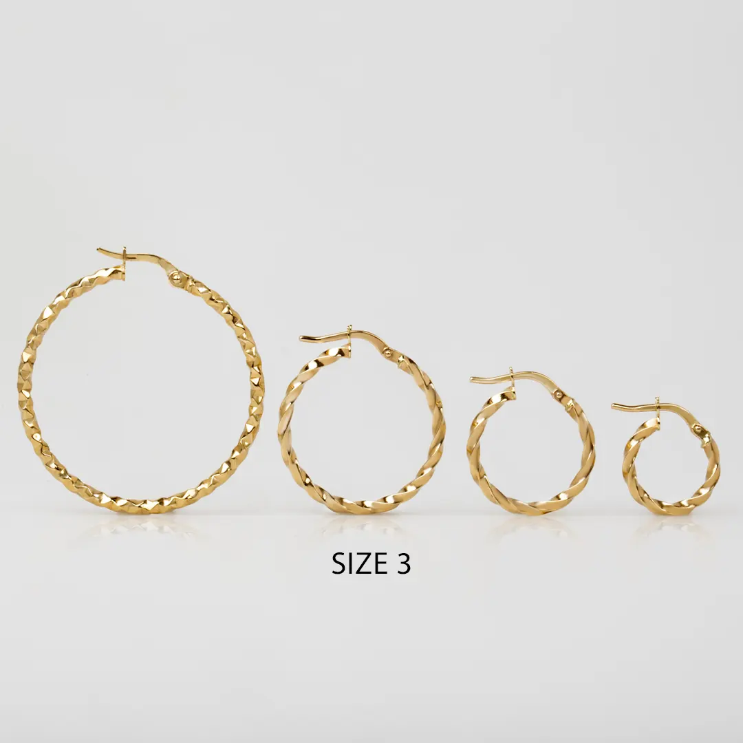 14K Gold thin round twisted  hoops, big size - Image 3
