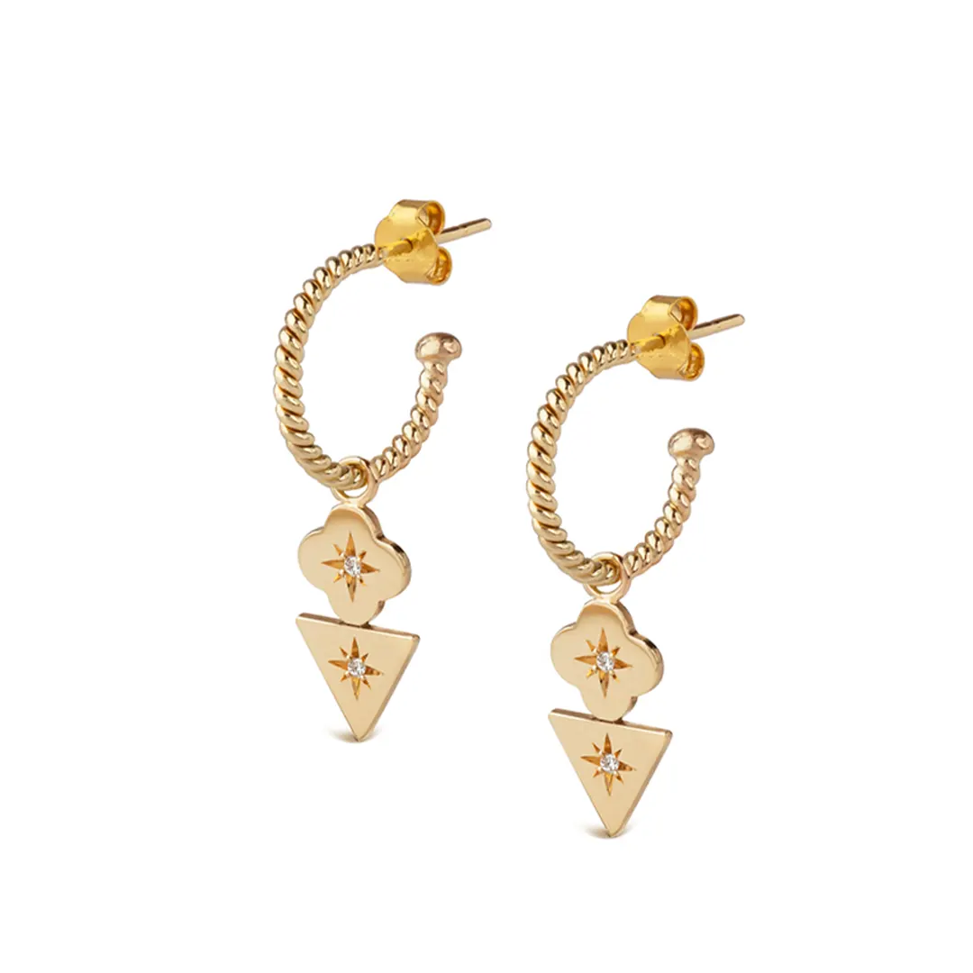 14K Gold Triangle and Flower two element motif - Image 2