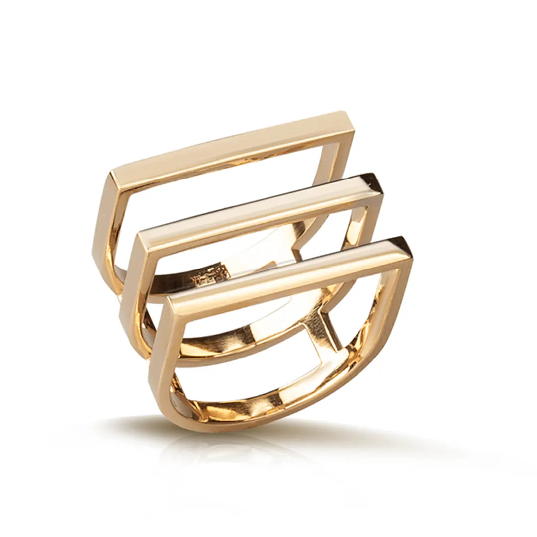 14K Gold Three Line Ring