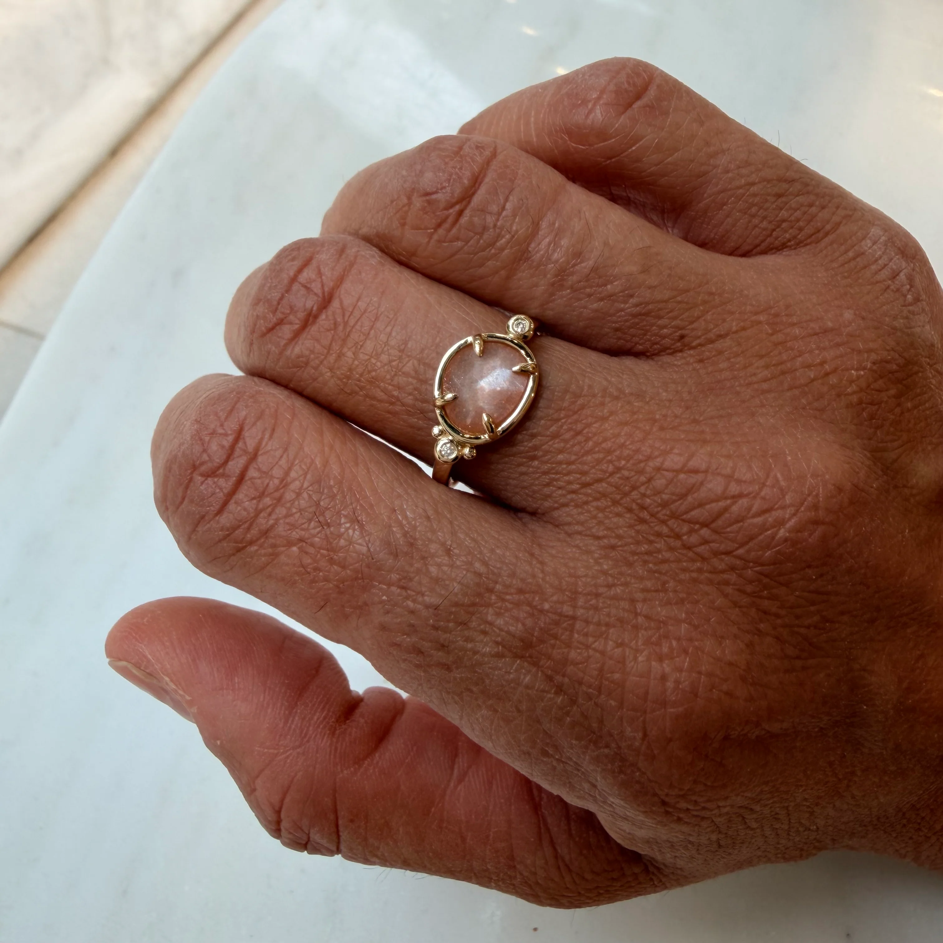 Soft Eclipse– 14K Gold Ring with Moonstone & Diamonds - Image 5