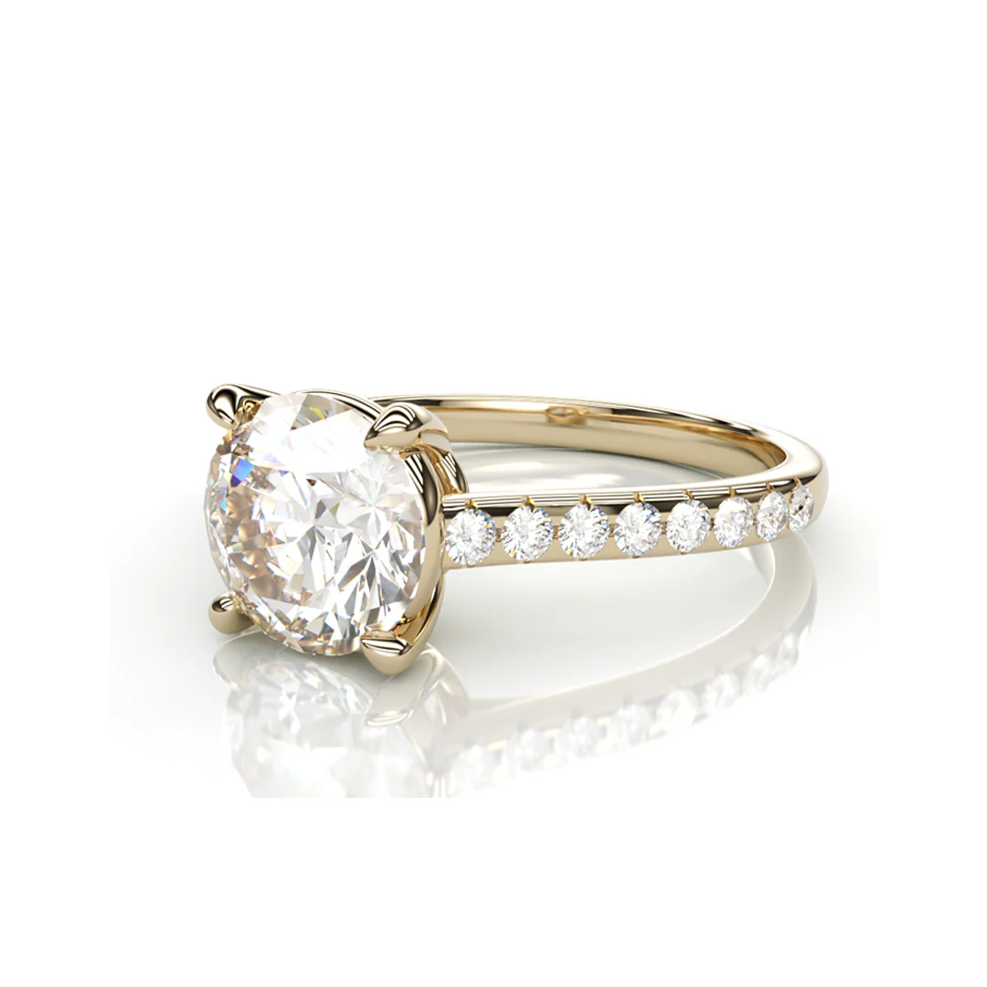 18K Yellow Gold Round LAB Diamond Ring with small Diamonds on each side - Image 2
