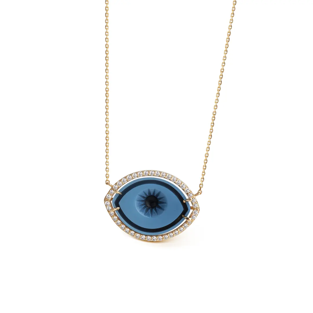 Cycladic Talisman Necklace with Cameo Eye and Brilliant Diamonds All Over - Image 2