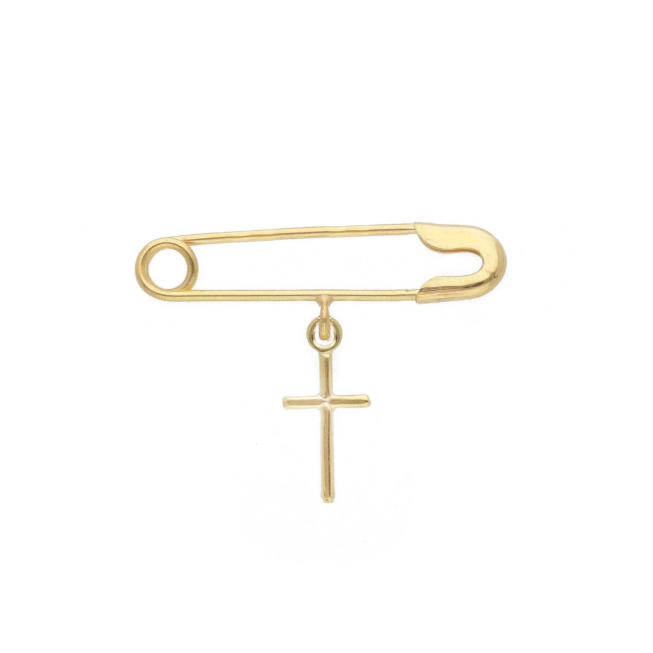 14K Gold Cross Safety Pin