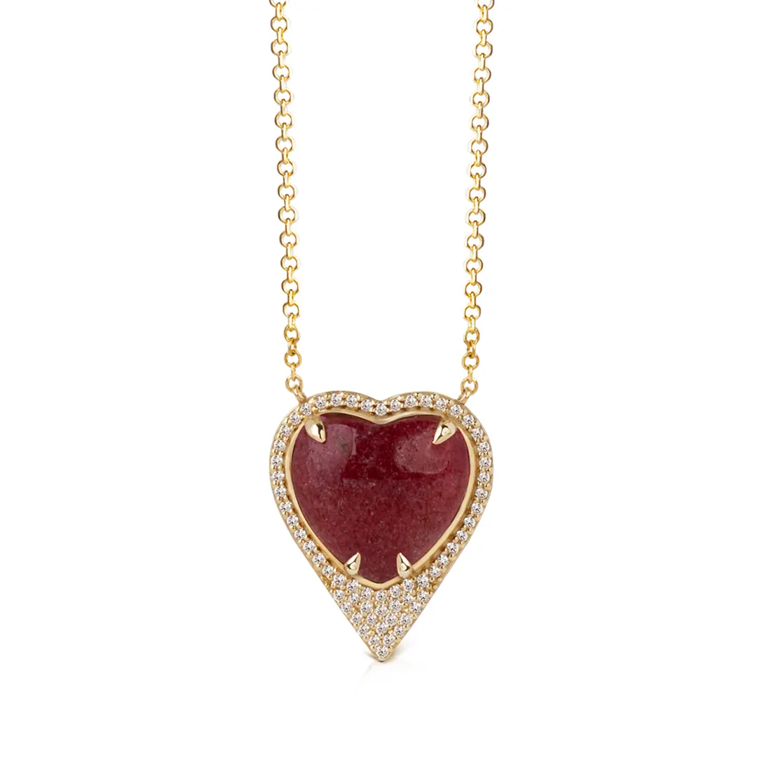14K Gold Heart-shaped Strawberry Necklace with Diamonds