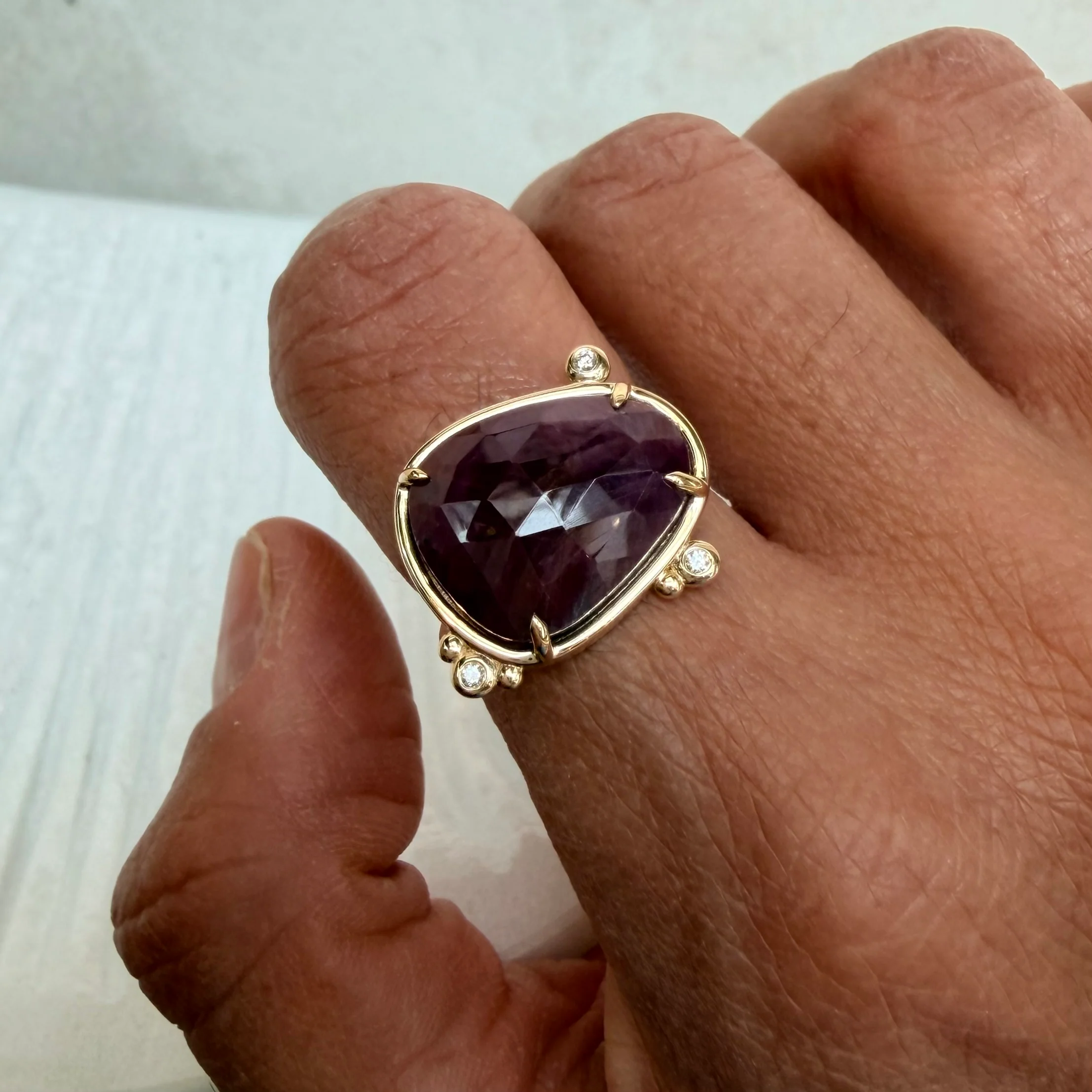 Burning Petal – 14K Gold Ring with Ruby & Diamonds - Image 4