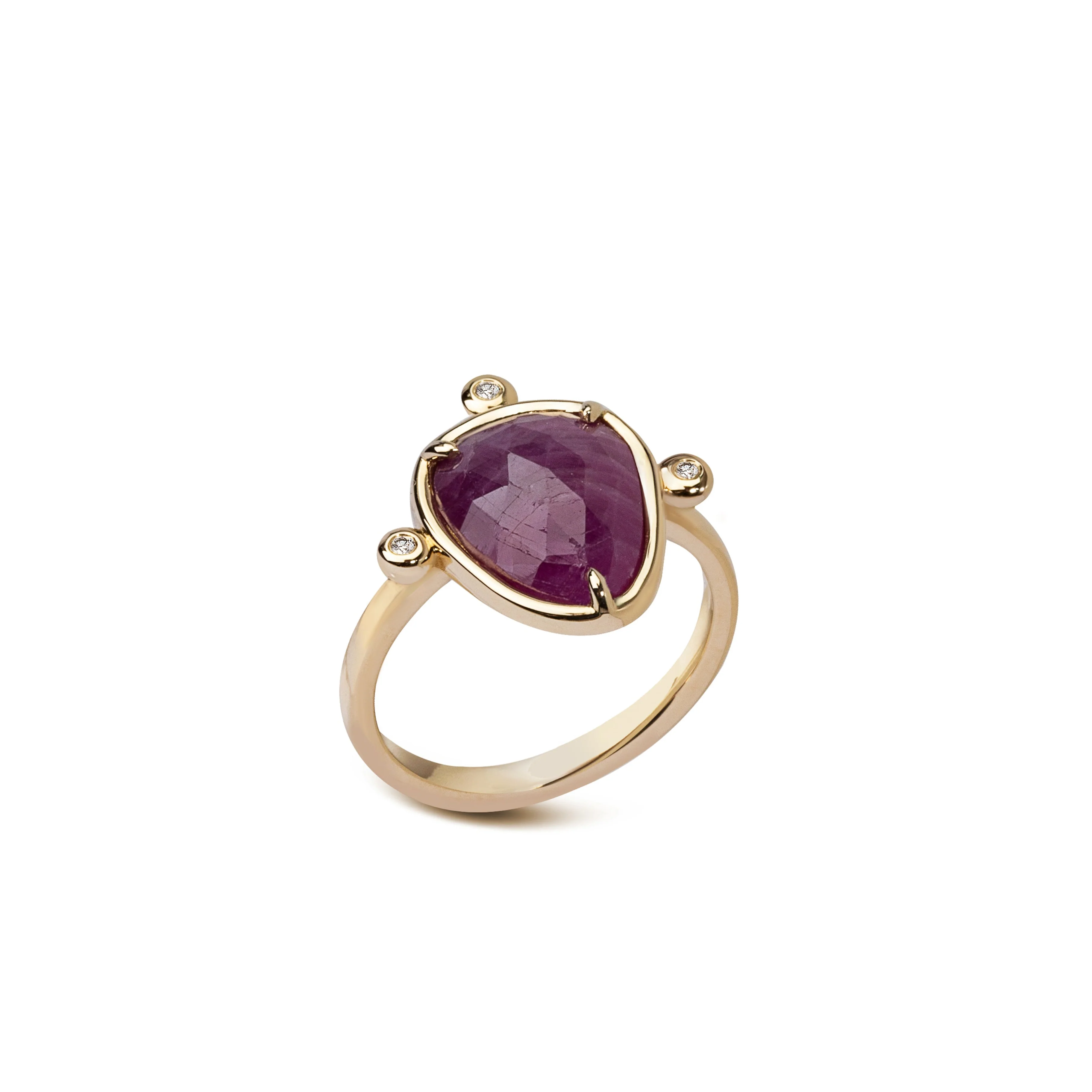 Scarlet Bloom – 14K Gold Ring with Ruby & Diamonds