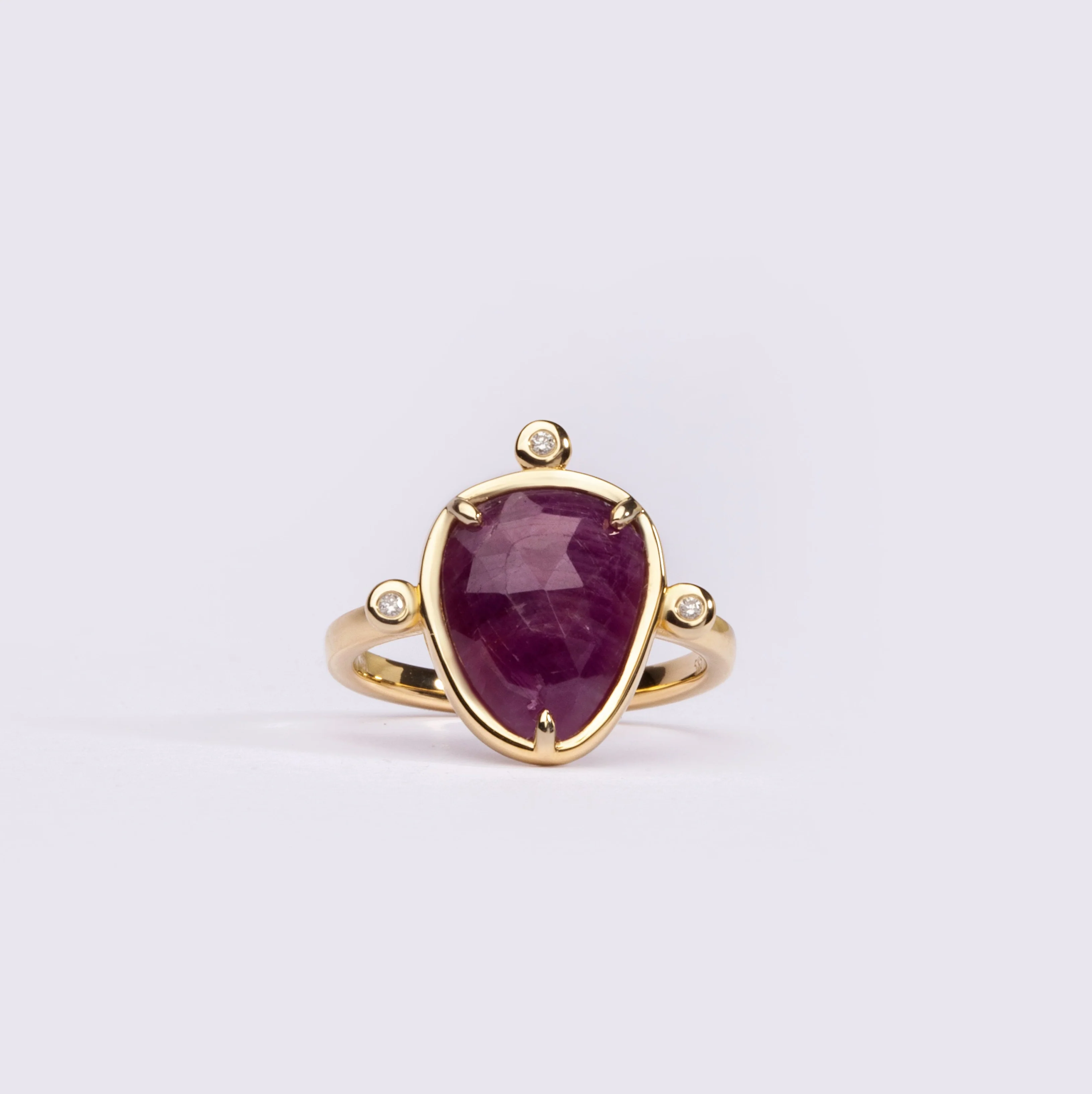 Scarlet Bloom – 14K Gold Ring with Ruby & Diamonds - Image 3