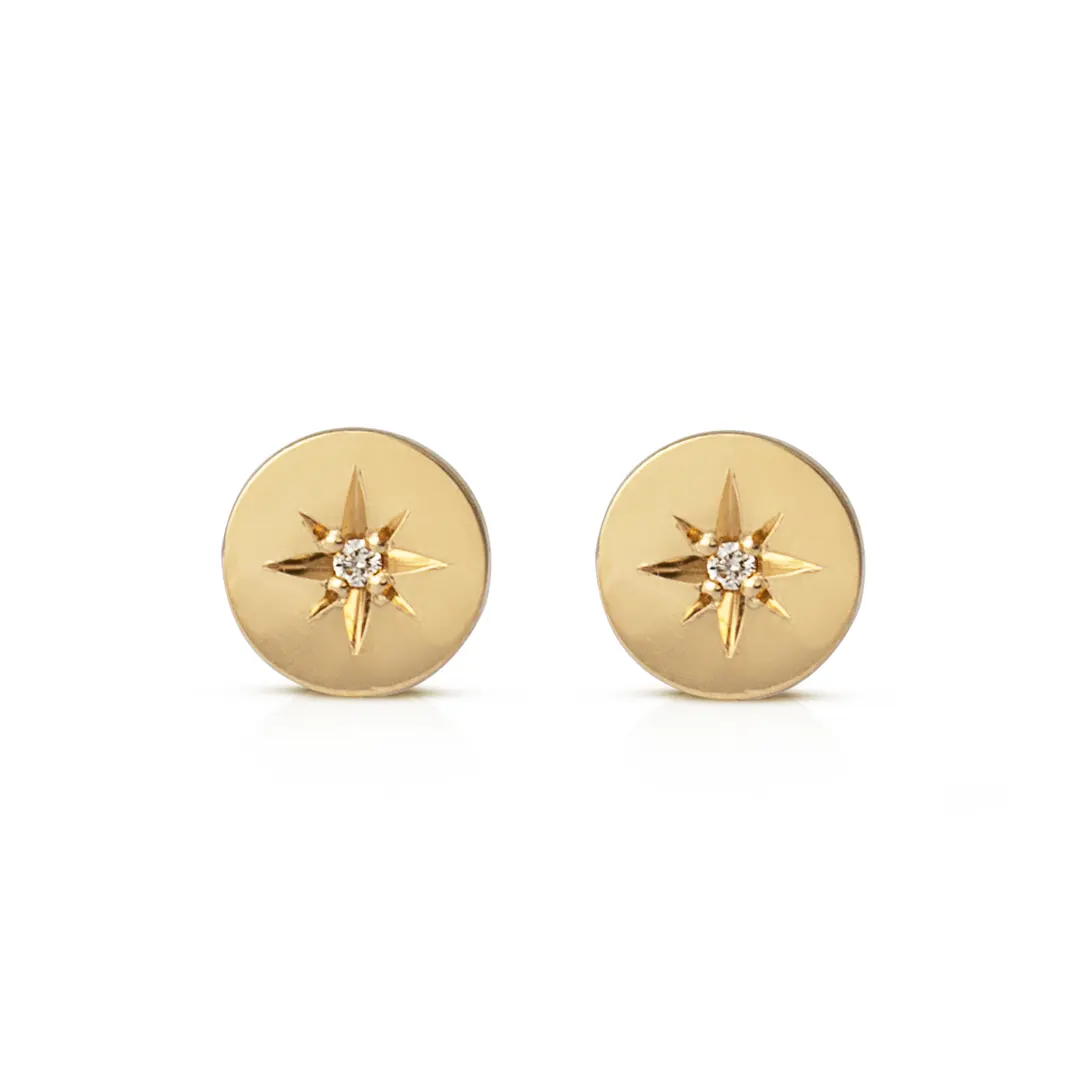 14K Gold Circle Diamond Star Earrings - Image 2