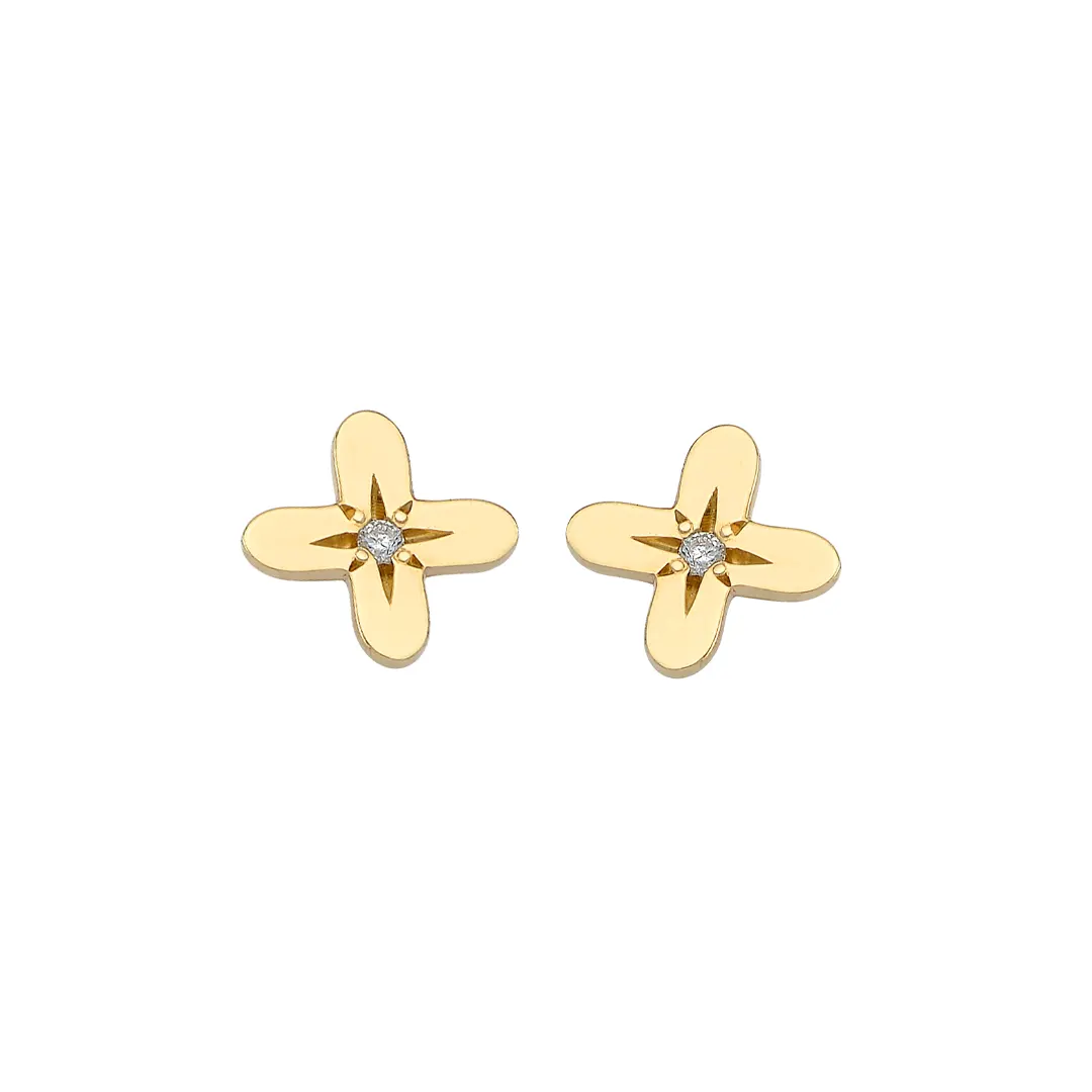 14K Gold Cross Diamond Star Earrings - Image 2