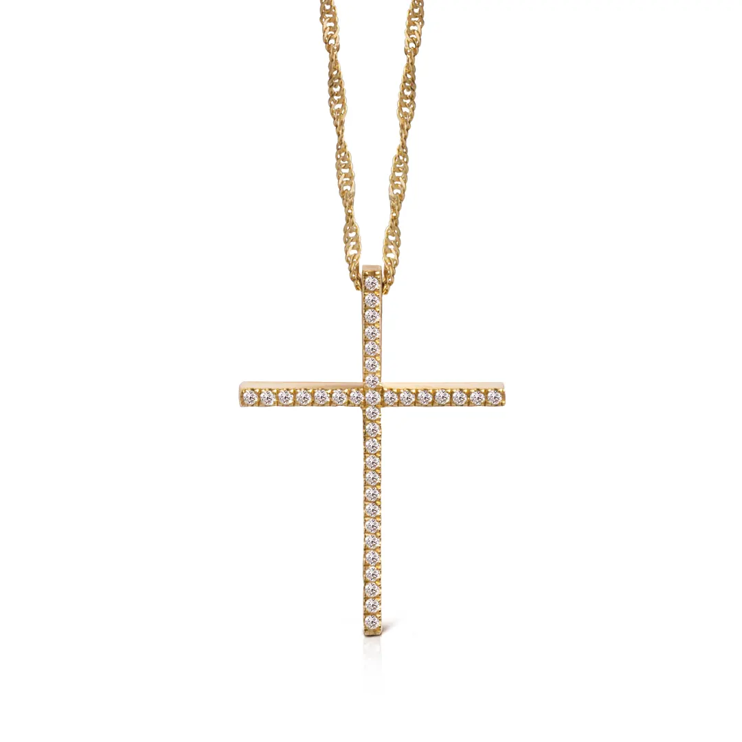 Diamond Gold Cross Pendant, Medium Size