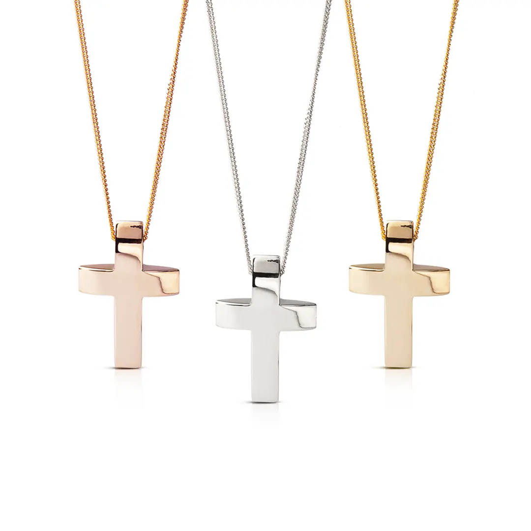 Double Curved Gold Cross Pendant, Small Size - Image 5