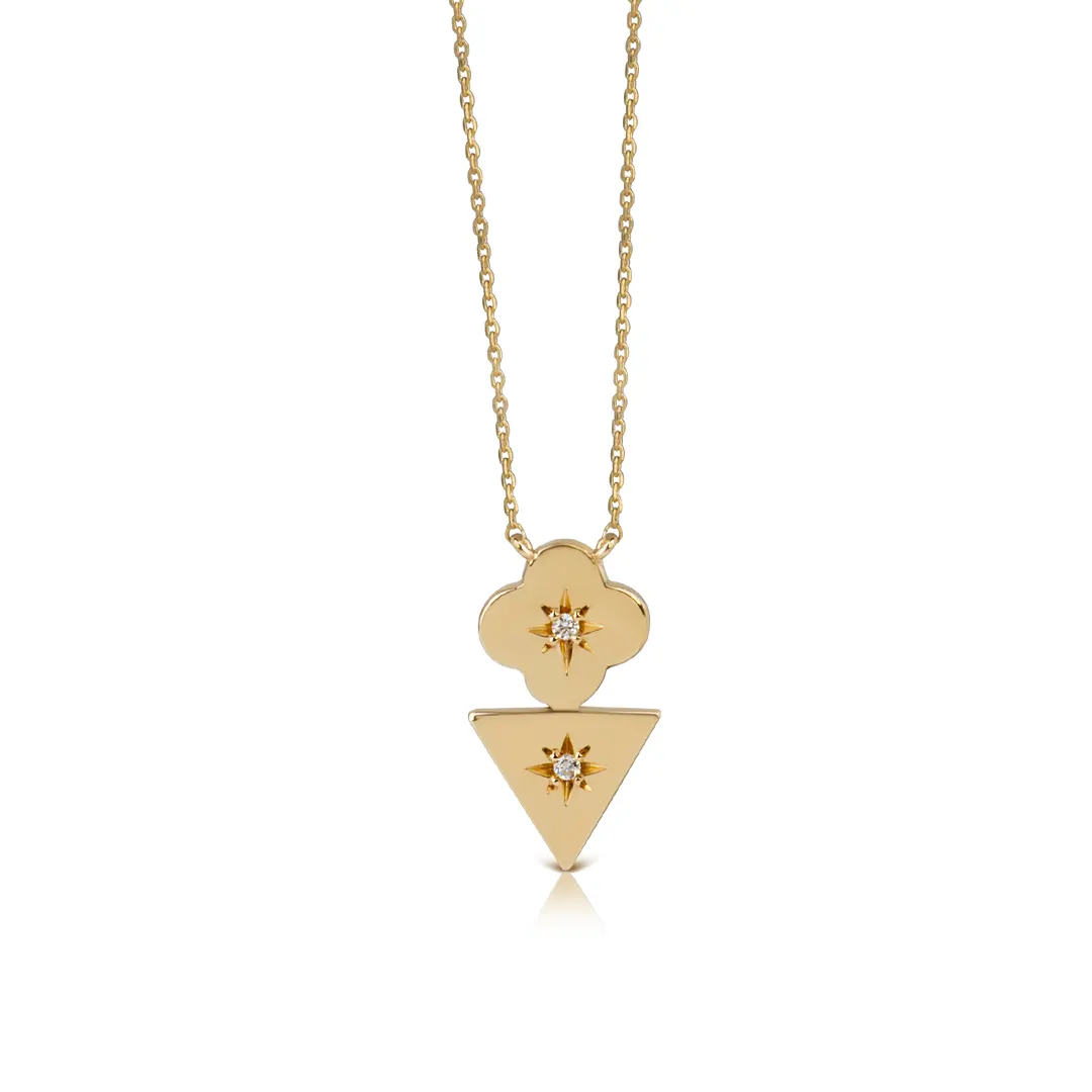 Flower and Triangle Diamond Star Necklace - Image 2
