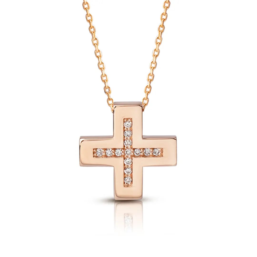 Squared Diamond Gold Cross Pendant - Image 2