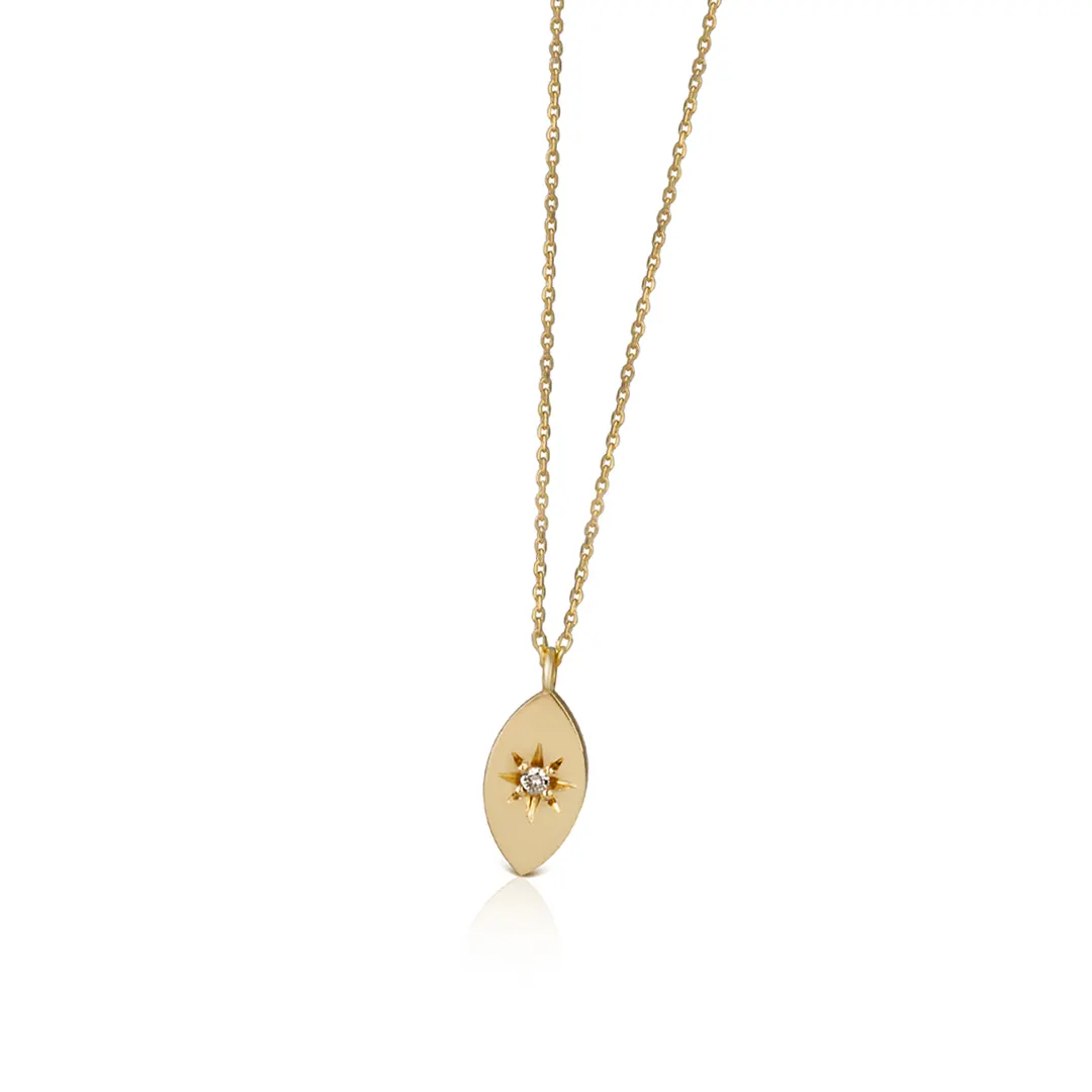 14K Gold Tiny Navette Diamond Star Necklace - Image 2
