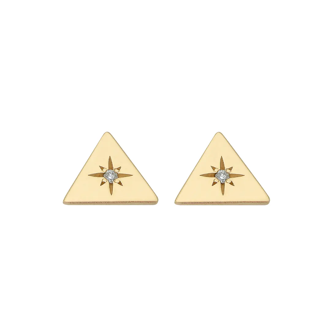 14K Gold Triangle Diamond Star Earrings